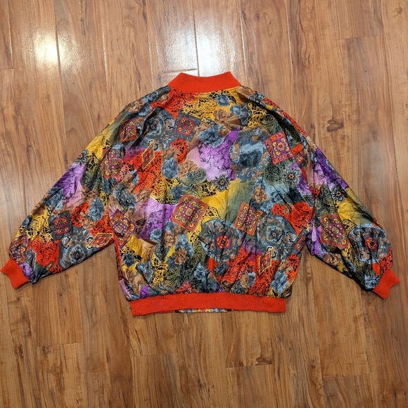 Vintage Casual Isle Bomber Multi Print Full Zip Jacket Women's Oversized Medium - Picture 3 of 6